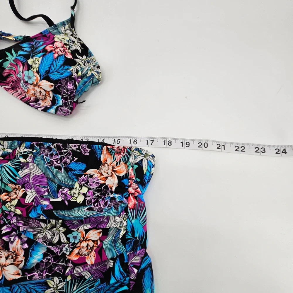 Kenneth‎ Cole Tropical Floral Skirted Bikini Two Piece Swimsuit Vacation Large